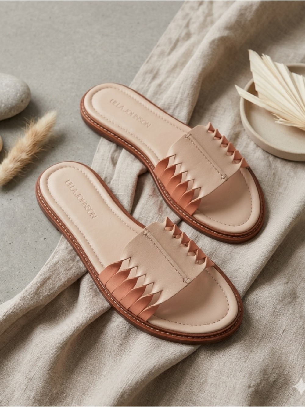 Ulla Johnson Ameya Twisted Leather Flat Slide Sandals Pink Women’s Size 40